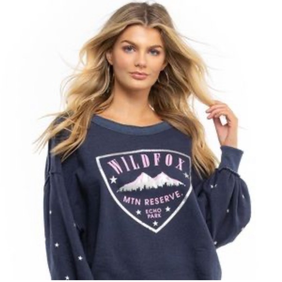 Wildfox Sweaters - Wildfox Navy Olivia Sweater with Pink Mountain Graphic